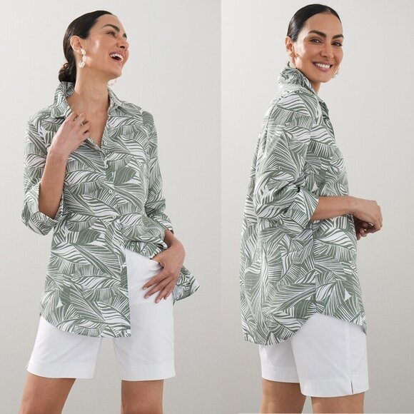 Chico's Tops - Chico's Linen Fresh Leaves No Iron Shirt Size 0 US S